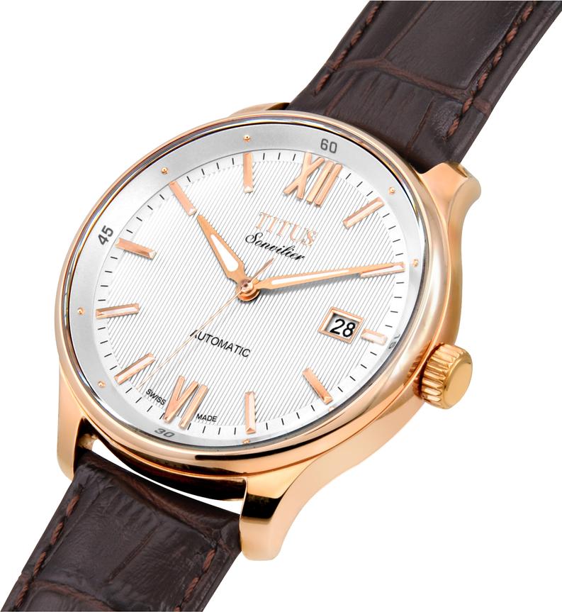 Sonvilier瑞士製三針日期顯示自動機械皮革腕錶 (W06-02918-003)