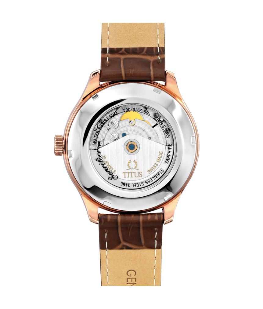 Sonvilier瑞士製三針日期顯示自動機械皮革腕錶 (W06-02918-003)