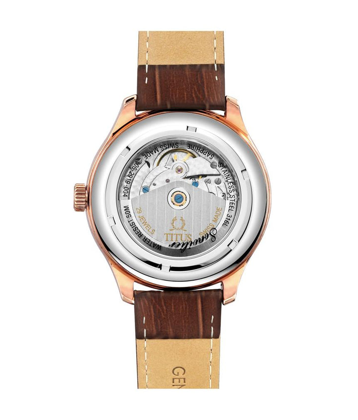 Sonvilier瑞士製三針日期顯示自動機械皮革腕錶 (W06-02919-004)