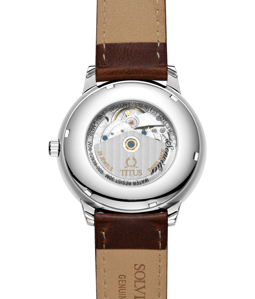 Sonvilier Swiss Made 3 Hands Date Mechanical Leather Watch (W06-02939-005)