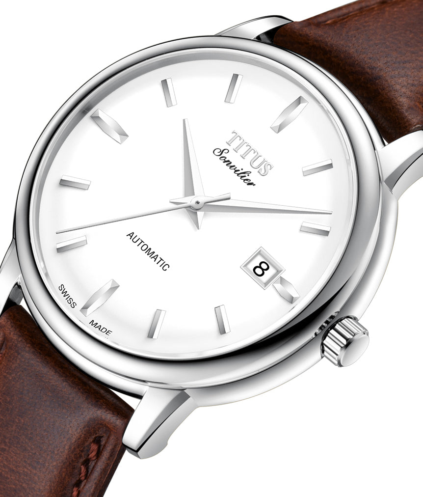 Sonvilier Swiss Made 3 Hands Date Mechanical Leather Watch (W06-02939-005)
