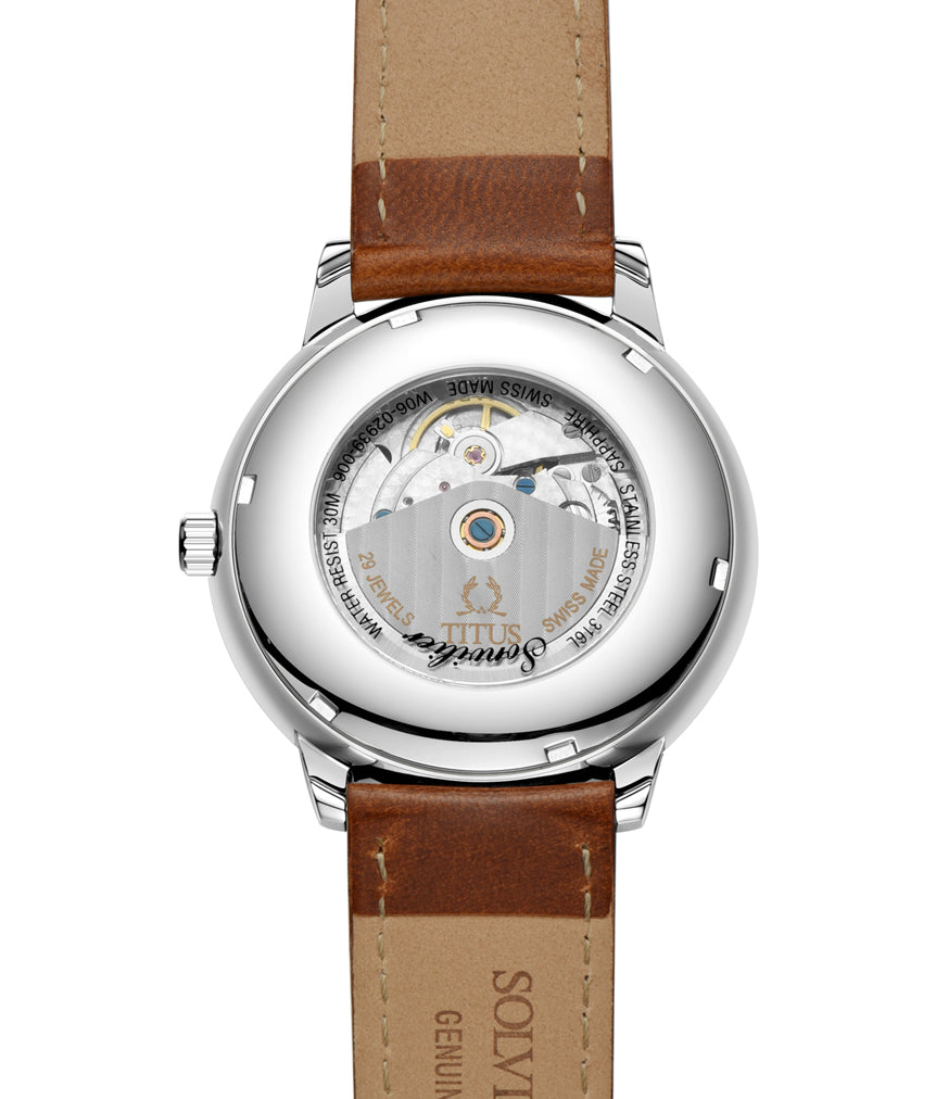 Sonvilier瑞士製三針日期顯示自動機械皮革腕錶 (W06-02939-006)