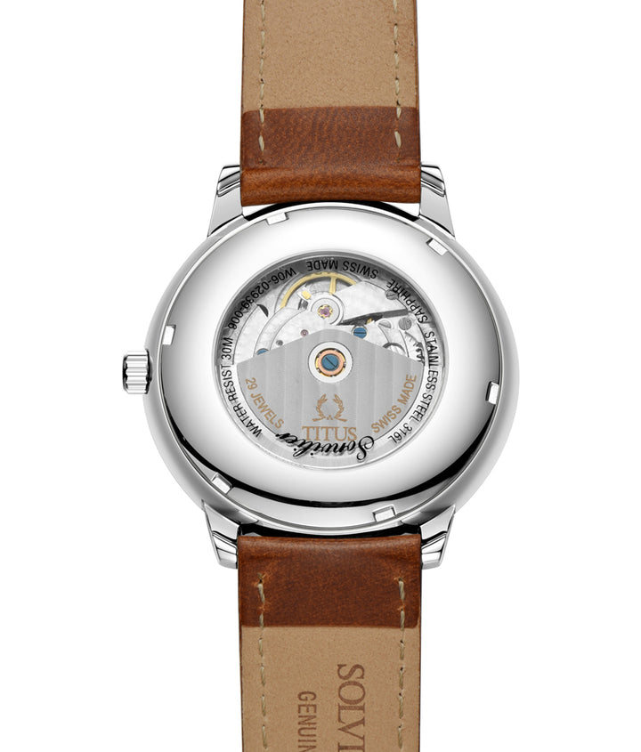 Sonvilier瑞士製三針日期顯示自動機械皮革腕錶 (W06-02939-006)