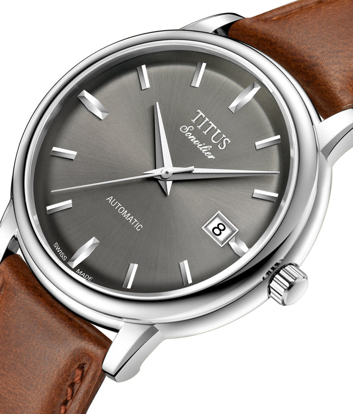 Sonvilier瑞士製三針日期顯示自動機械皮革腕錶 (W06-02939-006)