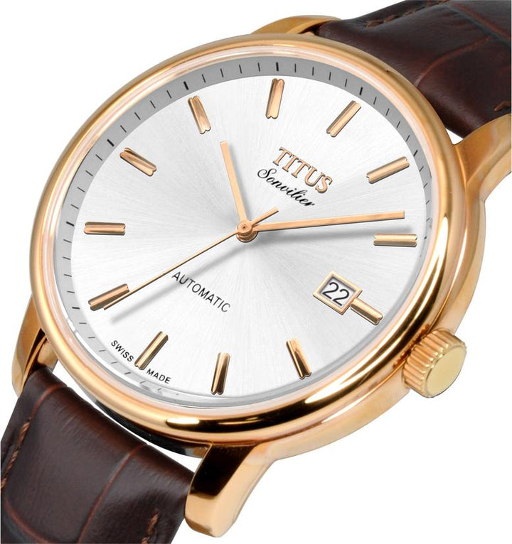 Sonvilier瑞士製三針日期顯示自動機械皮革腕錶 (W06-02942-003)