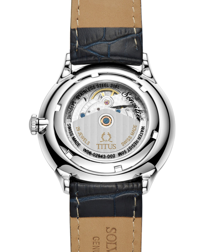 Sonvilier瑞士製三針日期顯示自動機械皮革腕錶(W06-02943-002)