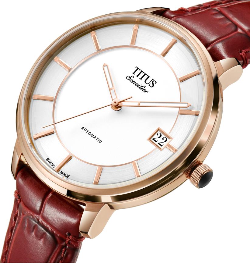 Sonvilier Swiss Made 3 Hands Date Mechanical Leather Watch (W06-03181-004)