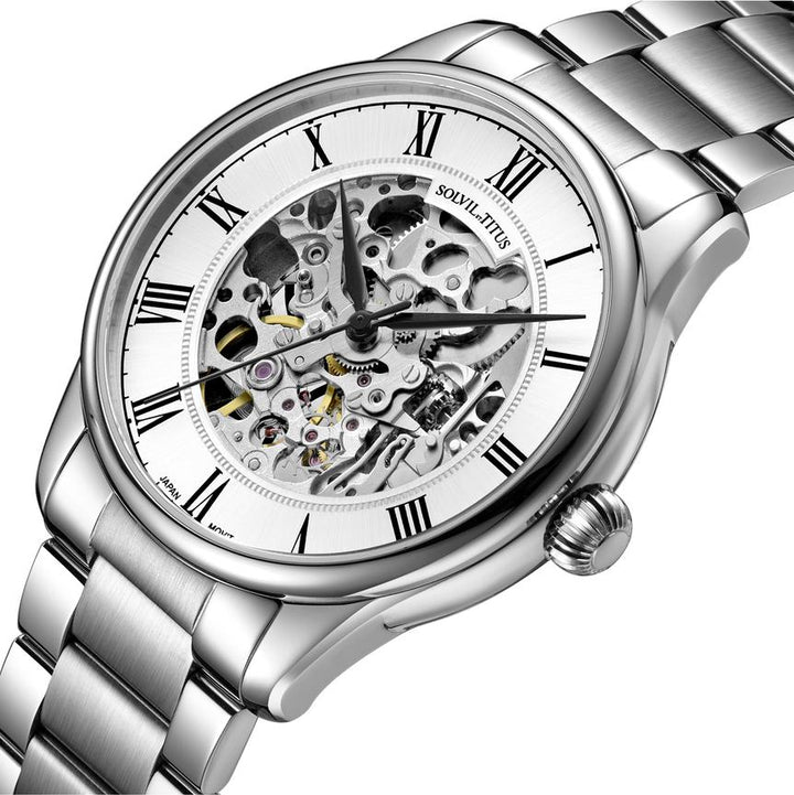 Classic 3 Hands Mechanical Skeleton Stainless Steel Watch (W06-03234-001)
