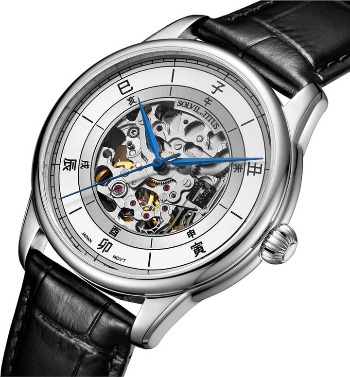 Classic 3 Hands Mechanical Skeleton Leather Watch (W06-03309-004)