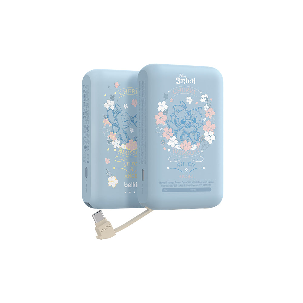 Belkin BoostCharge 便攜式行動電源 10K + 內置USB-C充電線 (史迪仔, 迪士尼系列) (原價: $300)