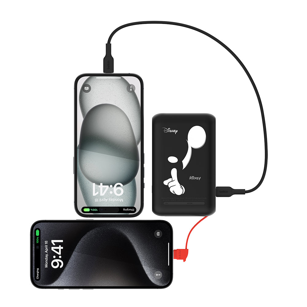 Belkin BoostCharge 便攜式行動電源 10K + 內置USB-C充電線 (米奇, 迪士尼系列) (原價: $300)
