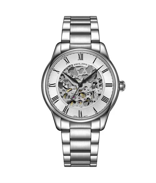 Classic 3 Hands Mechanical Skeleton Stainless Steel Watch (W06-03234-001)