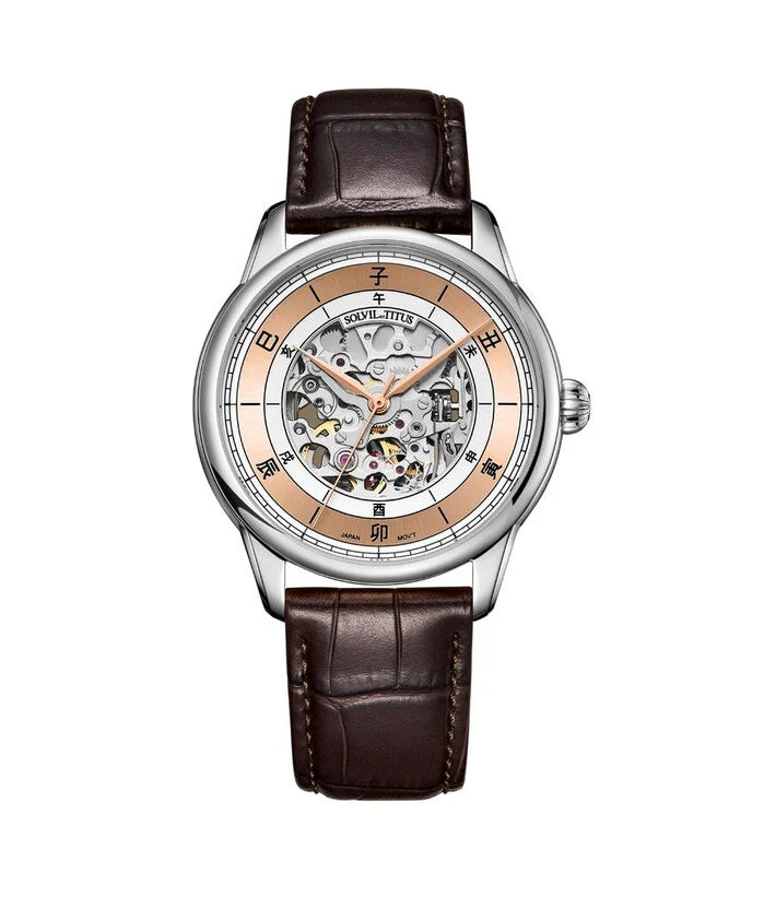 Classic 3 Hands Mechanical Skeleton Leather Watch (W06-03309-005)
