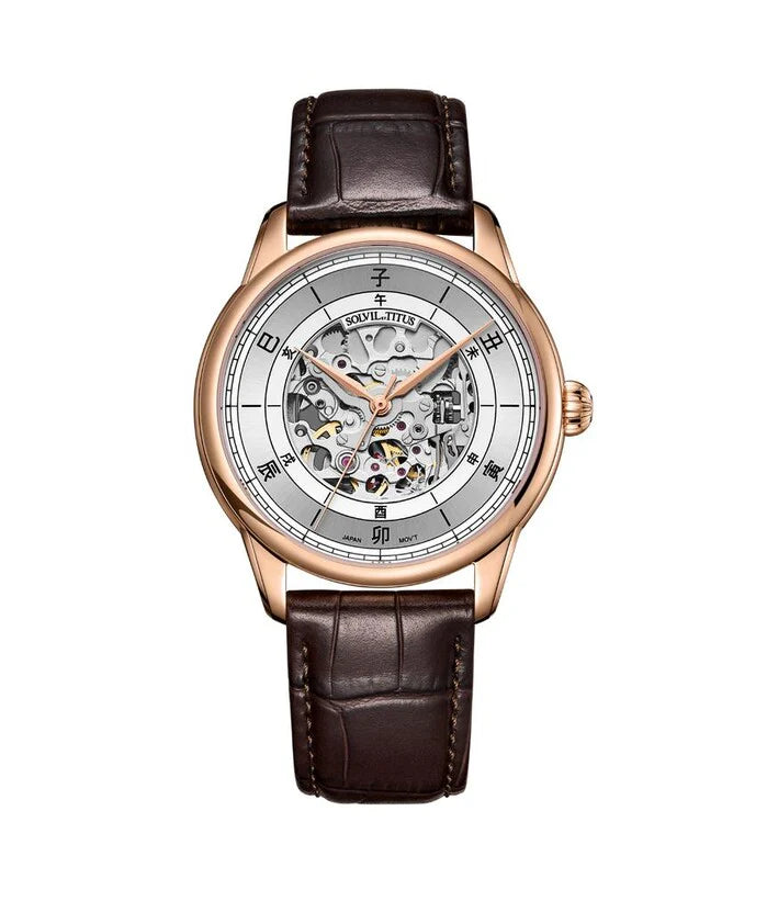 Classic 3 Hands Mechanical Skeleton Leather Watch (W06-03309-006)